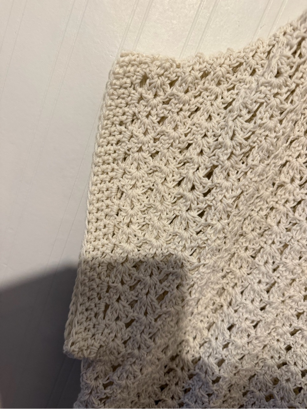 Hand Crafted Open-Knit Cream Women's Sweater Cardigan XL - Picture 4 of 7